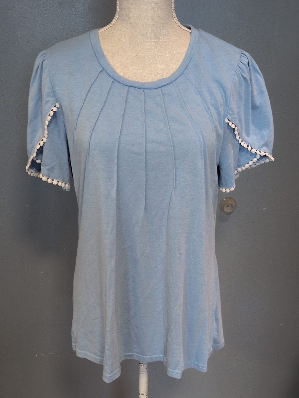 Mod Lili Puff Sleeves Pom Pom Cotton Blend Feminine 70's Style Peasant Blouse